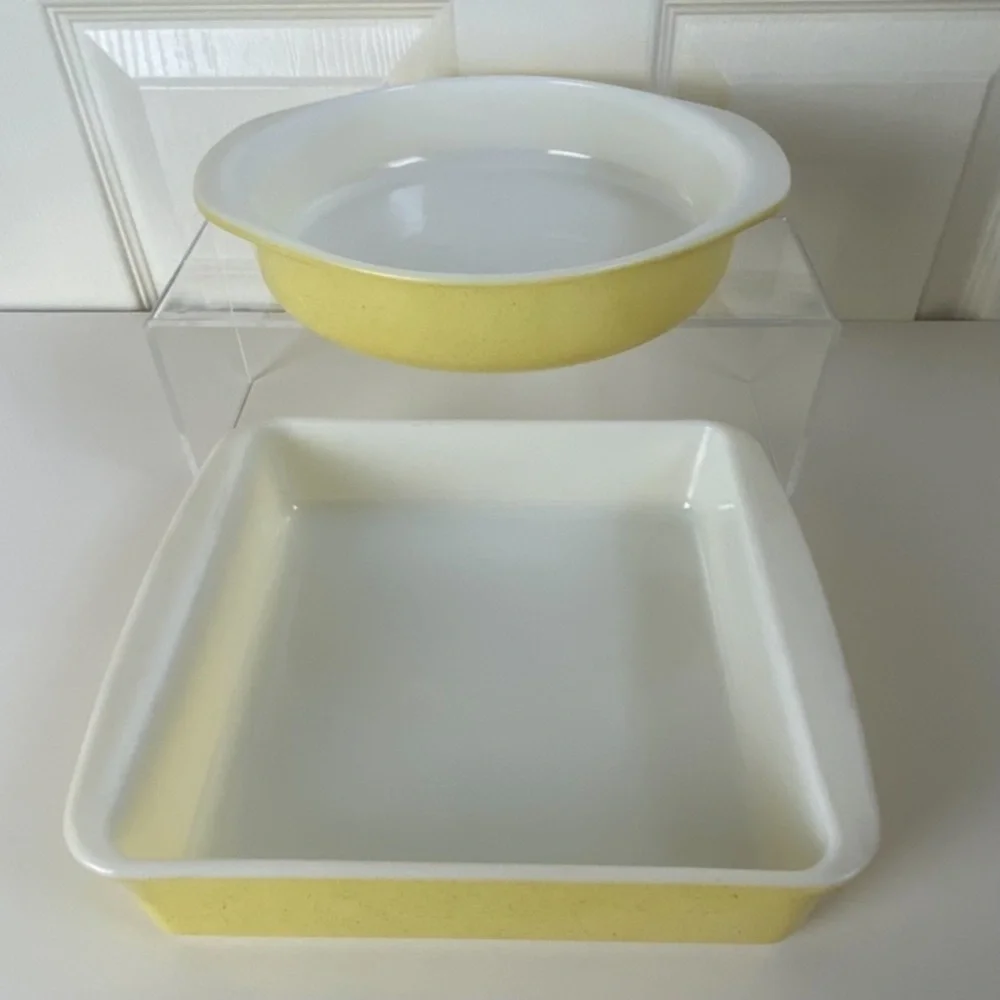 2 Rare Vintage Pyrex 1955-56 Yellow Speckled Desert Dawn Series Baking Dishes - Picture 14 of 16